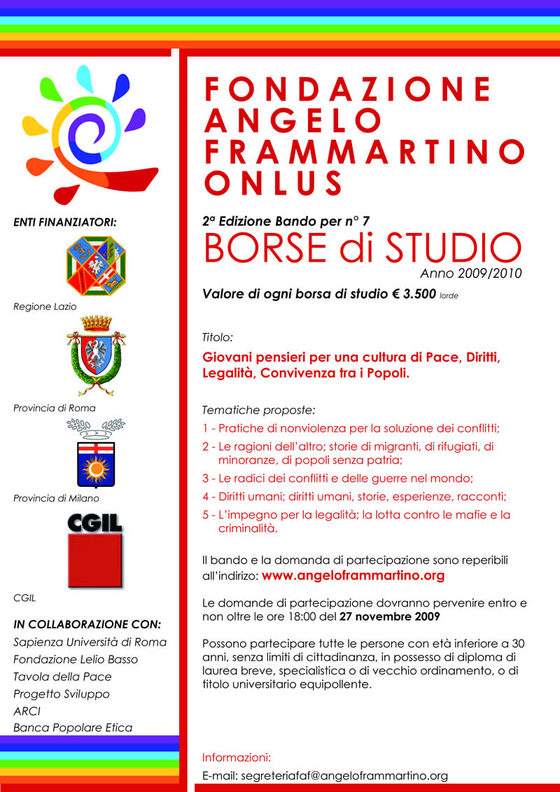 Borse di Studio Fondazione Angelo Frammartino Onlus